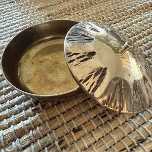 Vintage MCM Brutalist Brass Lidded Trinket Dish Stamped Korea